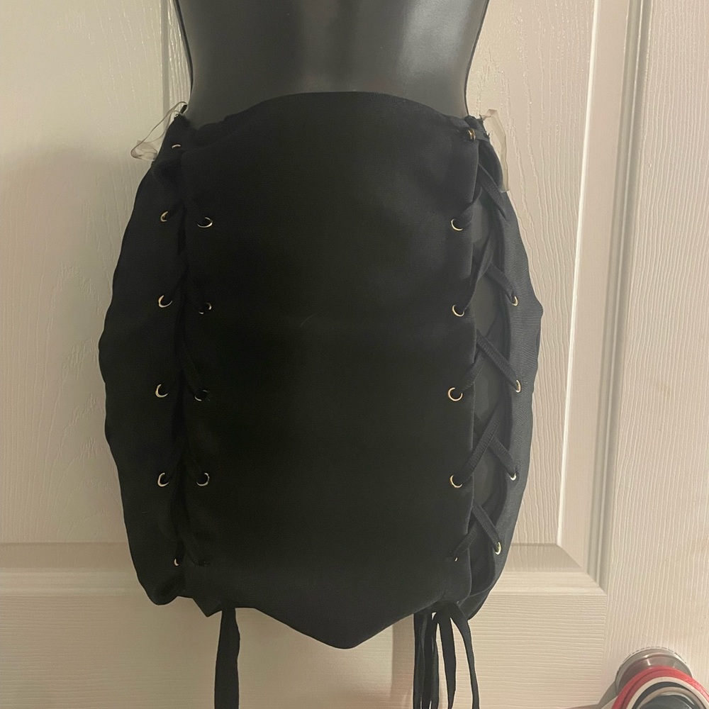 Black bandage mini skirt